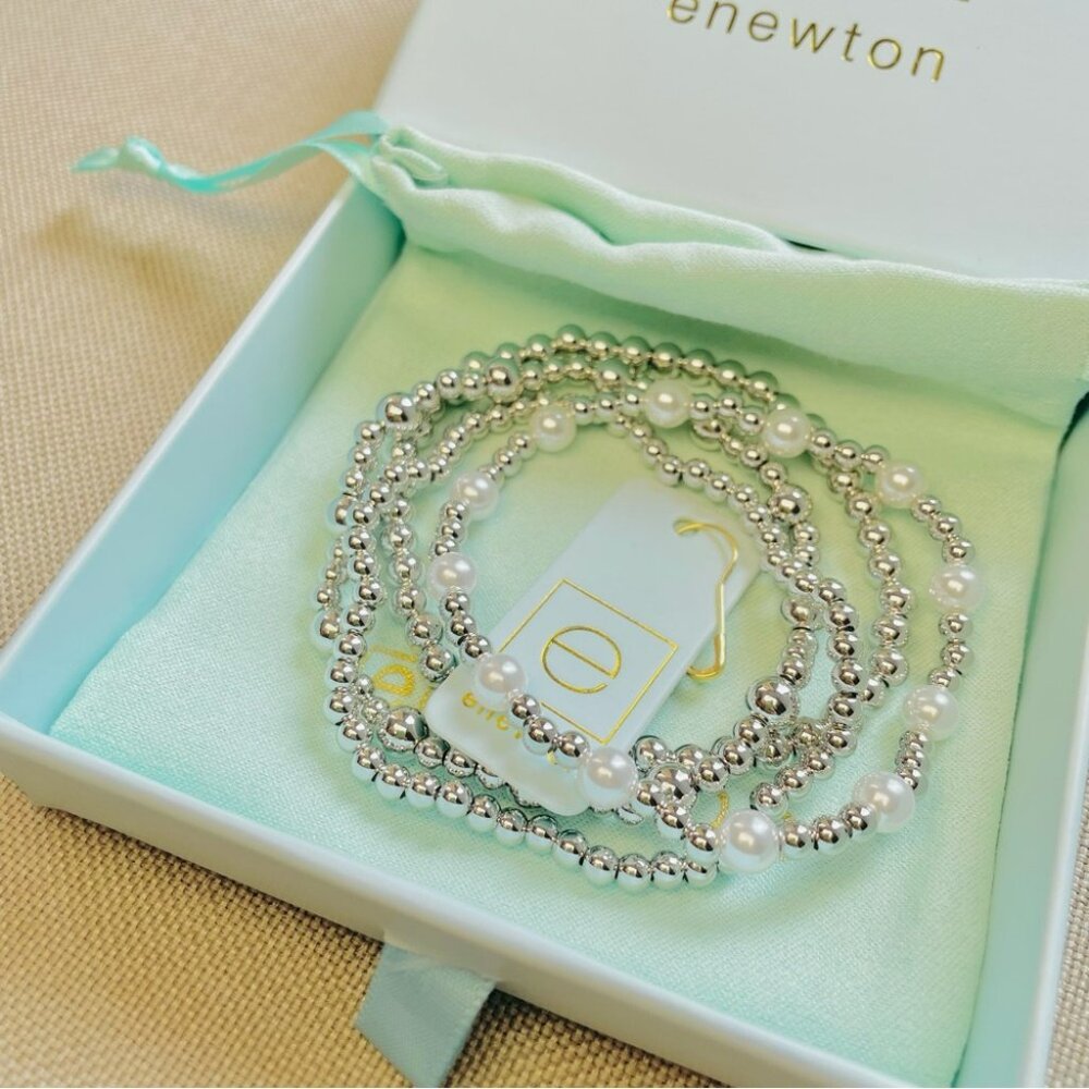 enewton Silver & White Pearl Stretch Bracelet Set